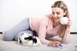 An owner bonding with its rabbit