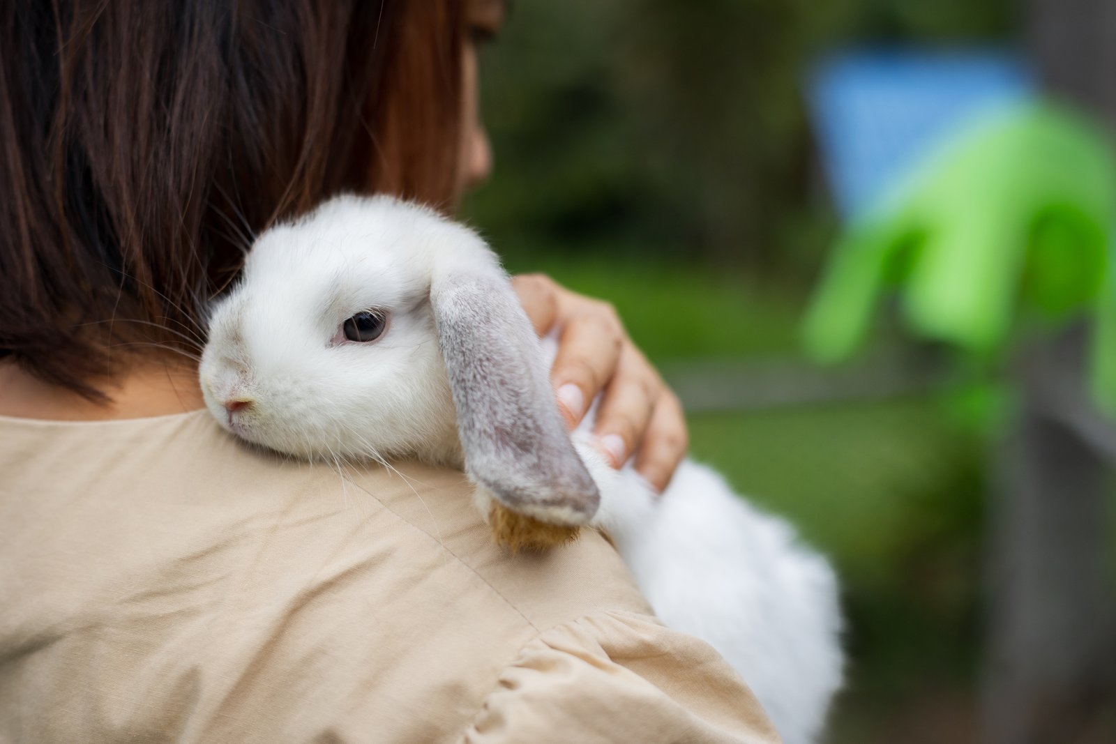 A woman carrying a bunny